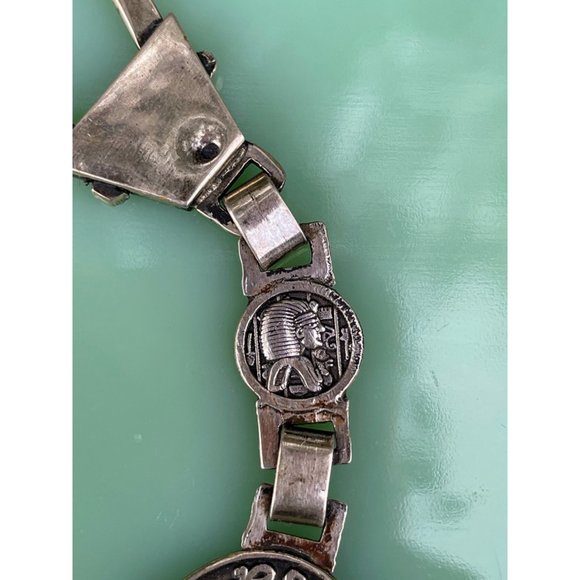 Vintage Sterling Silver Egyptian Key Chain FOB Ankh Cross Hieroglyphics 21 grams - Picture 7 of 15